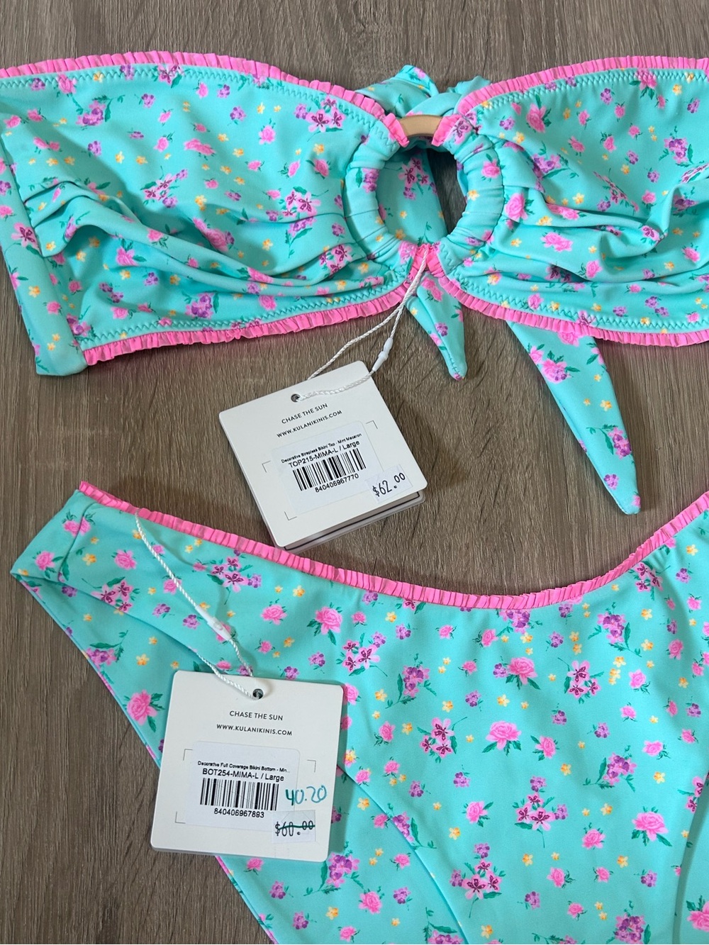 Kulani Kinis Mint Macaron Bandeau Top & Bottom Bikini Set Size Large - Picture 4 of 7